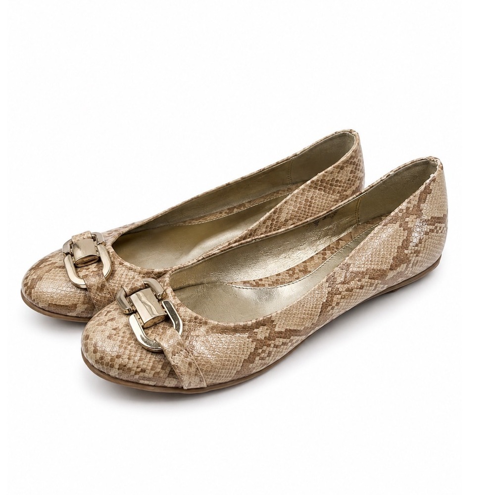 Solos by Softspots Beige Snakeskin Print Ballet Flats Women's Size 9.5